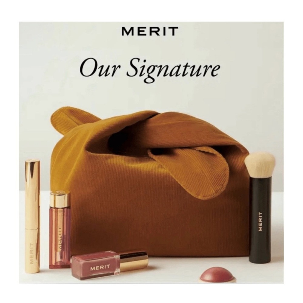 Merit Corduroy Signature Bag Mustard Brown Tie Knot Cosmetics Pouch Makeup Bag